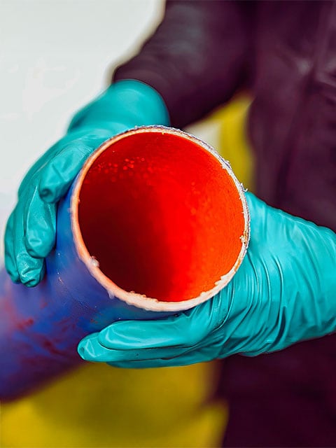 Sewer pipe relining with blue UV cure liner